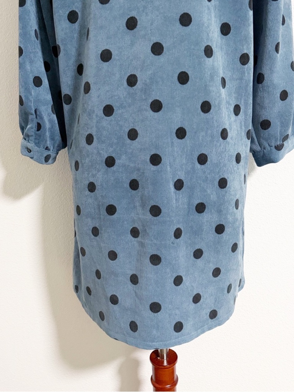 Zara Polka Dot Corduroy Puff Sleeve Shift Dress - Picture 8 of 12